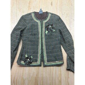 Rabbit Rabbit Rabbit Designs Tweed Blazer Sz 6 Browns Greens Embellished